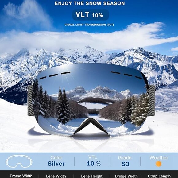 Snow Goggles with Anti Fog and UV Protection Over Glasses 2 Pack - Picture 8 of 10